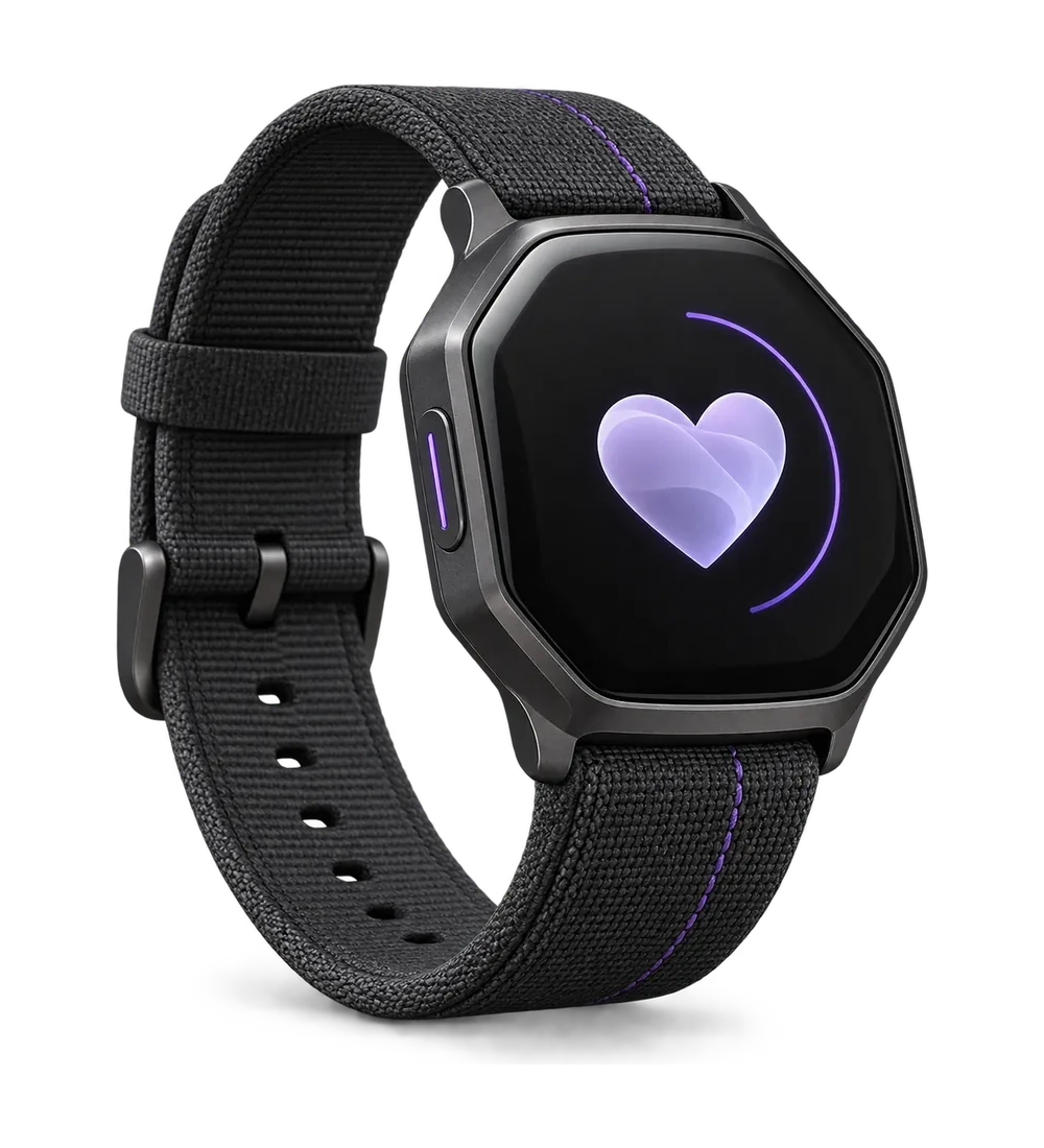 Original neutral six-sided smartwatch concept visualizing the planned WISAM wearable experience
